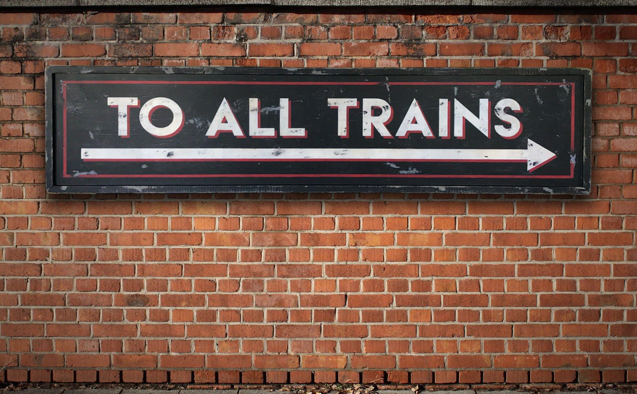 Vintage Train Station Sign Hand Painted