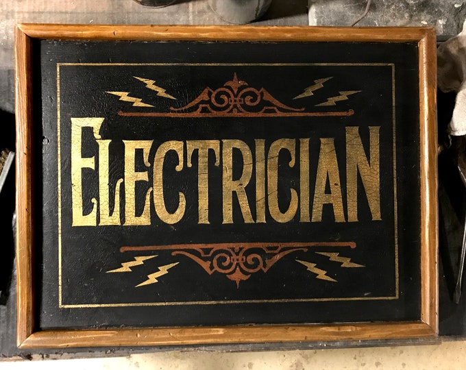 Vintage Hand-Painted Electrician Sign