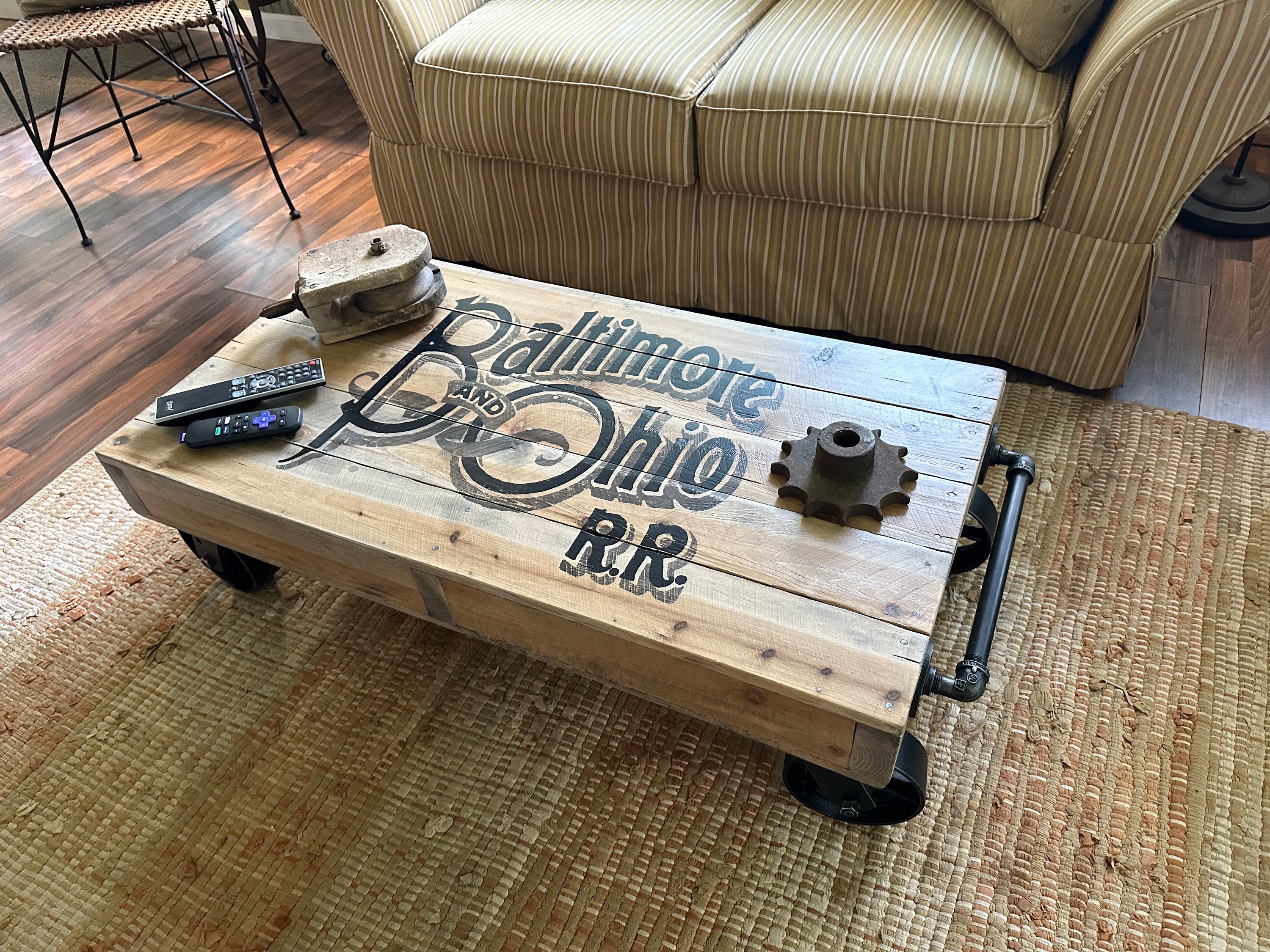 Industrial Railroad Coffee Table Cart Baltimore Ohio RR