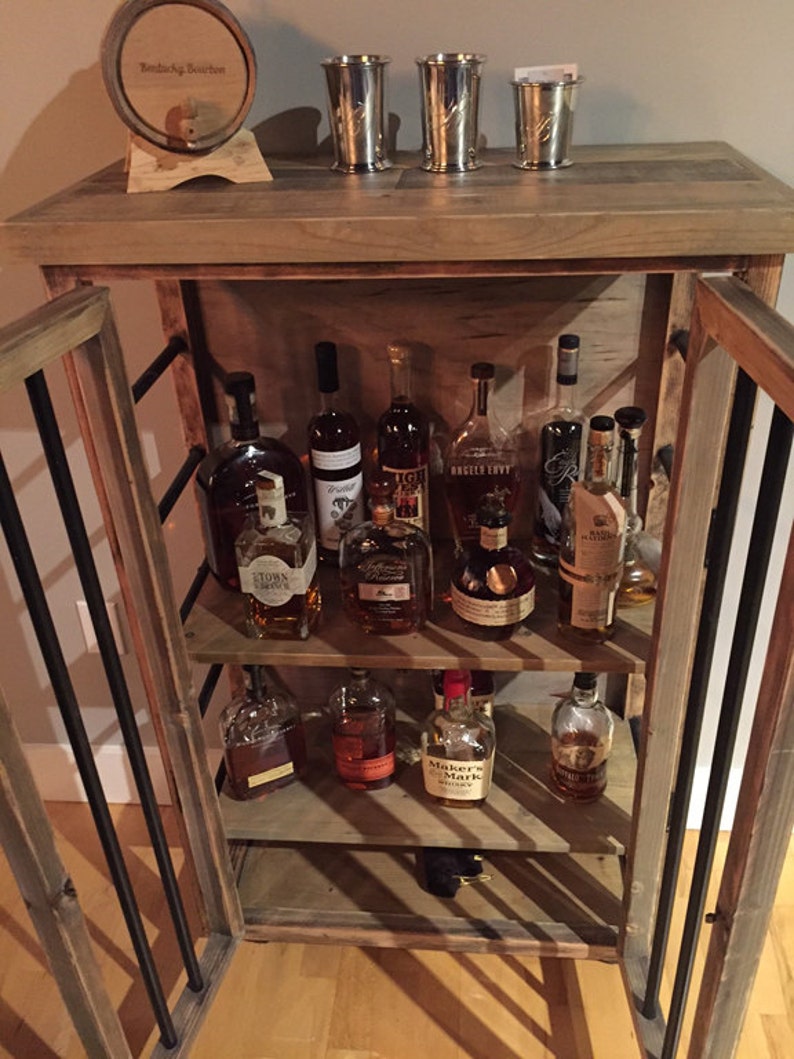 Liquor Cabinet Rustic Iron and Wood with Natural Distressed | Etsy