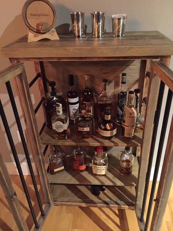 Liquor Cabinet Rustic Iron And Wood With Natural Distressed