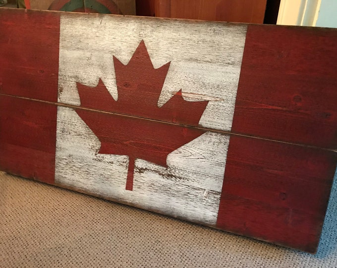 Rustic Canadian Flag Sign, Wood/Hand-Painted