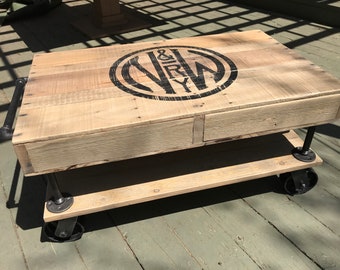 Industrial Railroad Coffee Table Cart with Shelf