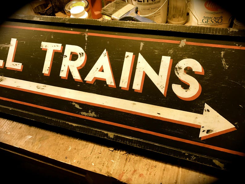 Vintage Train Station Sign Handpainted Etsy