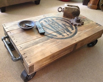 Industrial Railroad Coffee Table Cart, Norfolk & Western