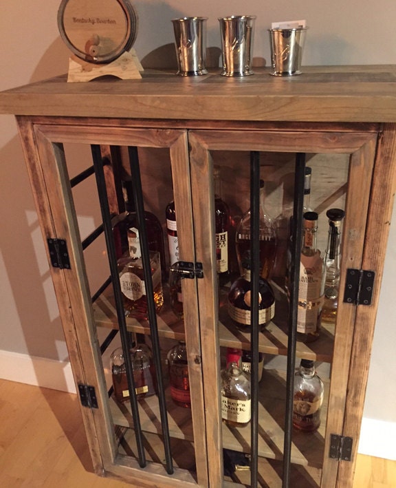 Liquor Cabinet Rustic Iron And Wood With Natural Distressed Finish