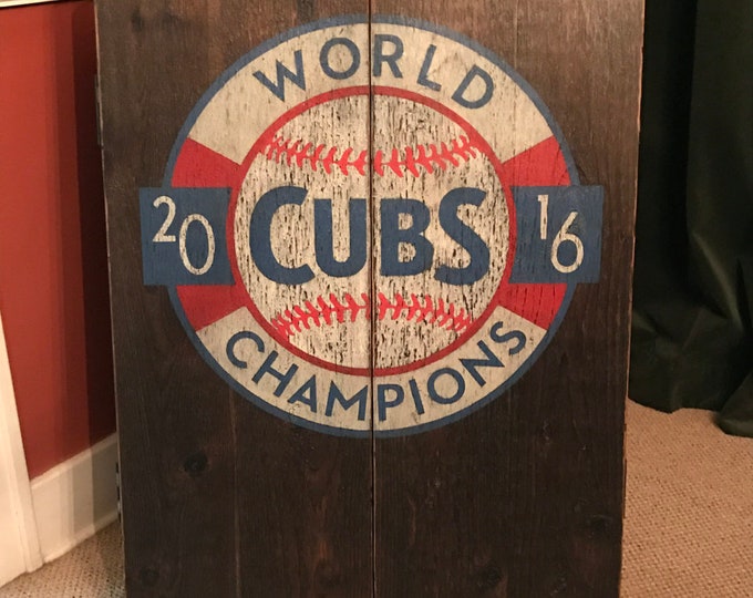 Rustic Dartboard Cabinet with Custom Hand-Painted Professional Team Logo Graphics