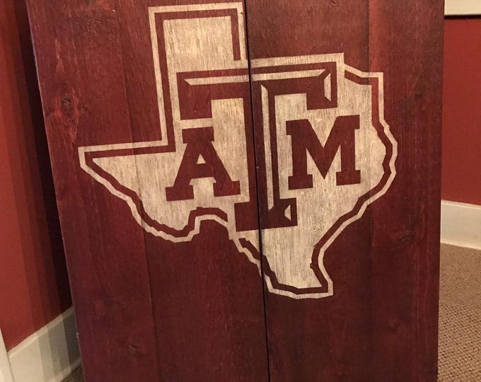 Rustic Dartboard Cabinet with Custom Hand-Painted College Team Logo Graphics