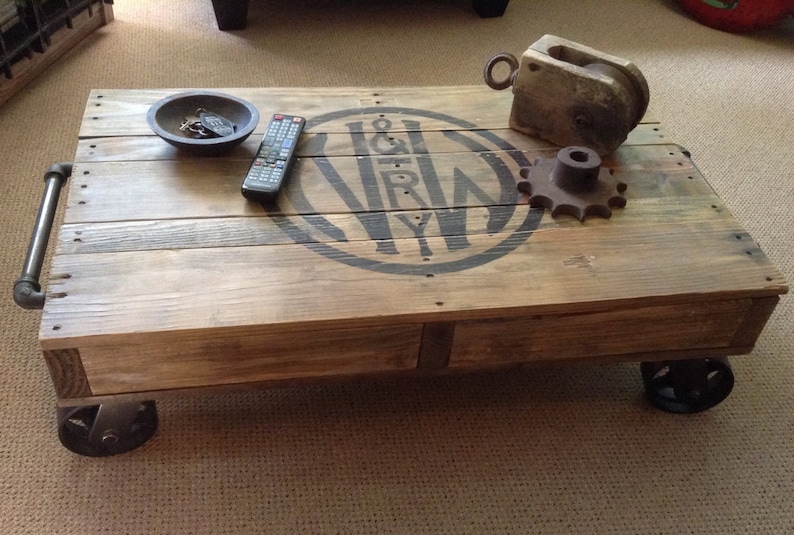 Industrial Railroad Coffee Table Cart, Norfolk & Western image 4