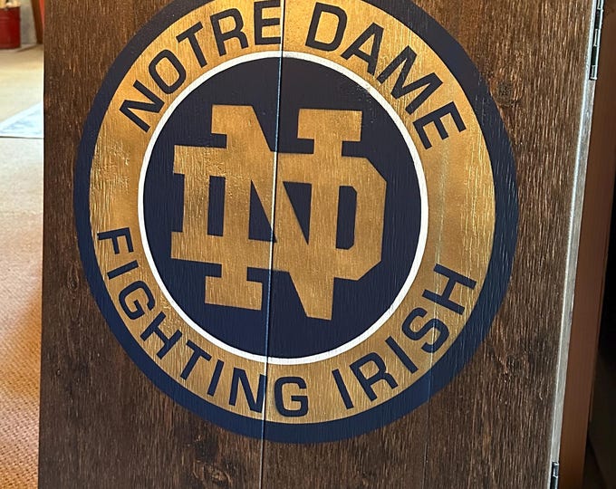 Rustic Dartboard Cabinet with Custom Hand-Painted College Team Logo Graphics