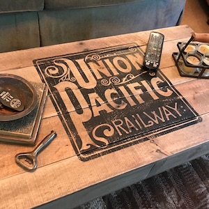 Industrial Railroad Coffee Table Cart, Union Pacific Railway