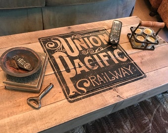 Industrial Railroad Coffee Table Cart, Union Pacific Railway