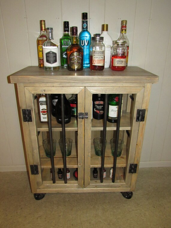 Liquor Cabinet Rustic Iron And Wood With Natural Distressed Finish