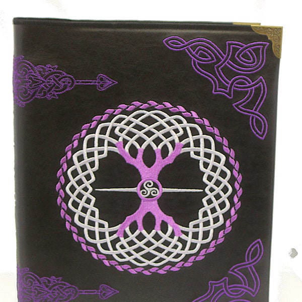 Purple & Silver Tree of Life/Yggdrasil Faux Leather Covered Ring Binder / File - optional 2 hole paper punch
