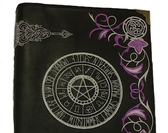 Purple & Silver Wheel Of The Year Faux Leather Covered Ring Binder / File - optional 2 hole paper punch