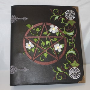 Floral Pentagram Faux Leather Covered Ring Binder - optional paper hole punch