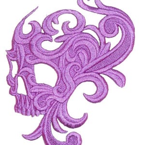 Embroidered Swirl Skull Motif / Patch / Badge / Applique - Lots of Colour Choices
