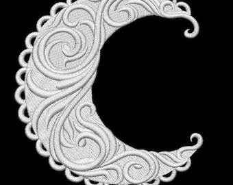 Heraldic Style Crescent Moon Embroidered Motif / Applique - Larp/Knight/Empire