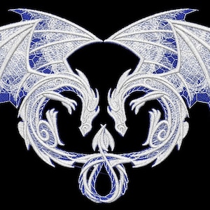 Embroidered Double Dragon Heart Motif / Patch / Badge / Applique - Lots of Colour Choices