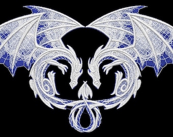 Embroidered Double Dragon Heart Motif / Patch / Badge / Applique - Lots of Colour Choices