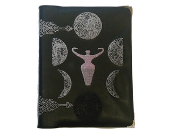 Moon Phases Goddess Faux Leather Covered Ring Binder/File Journal - optional 2 hole paper punch