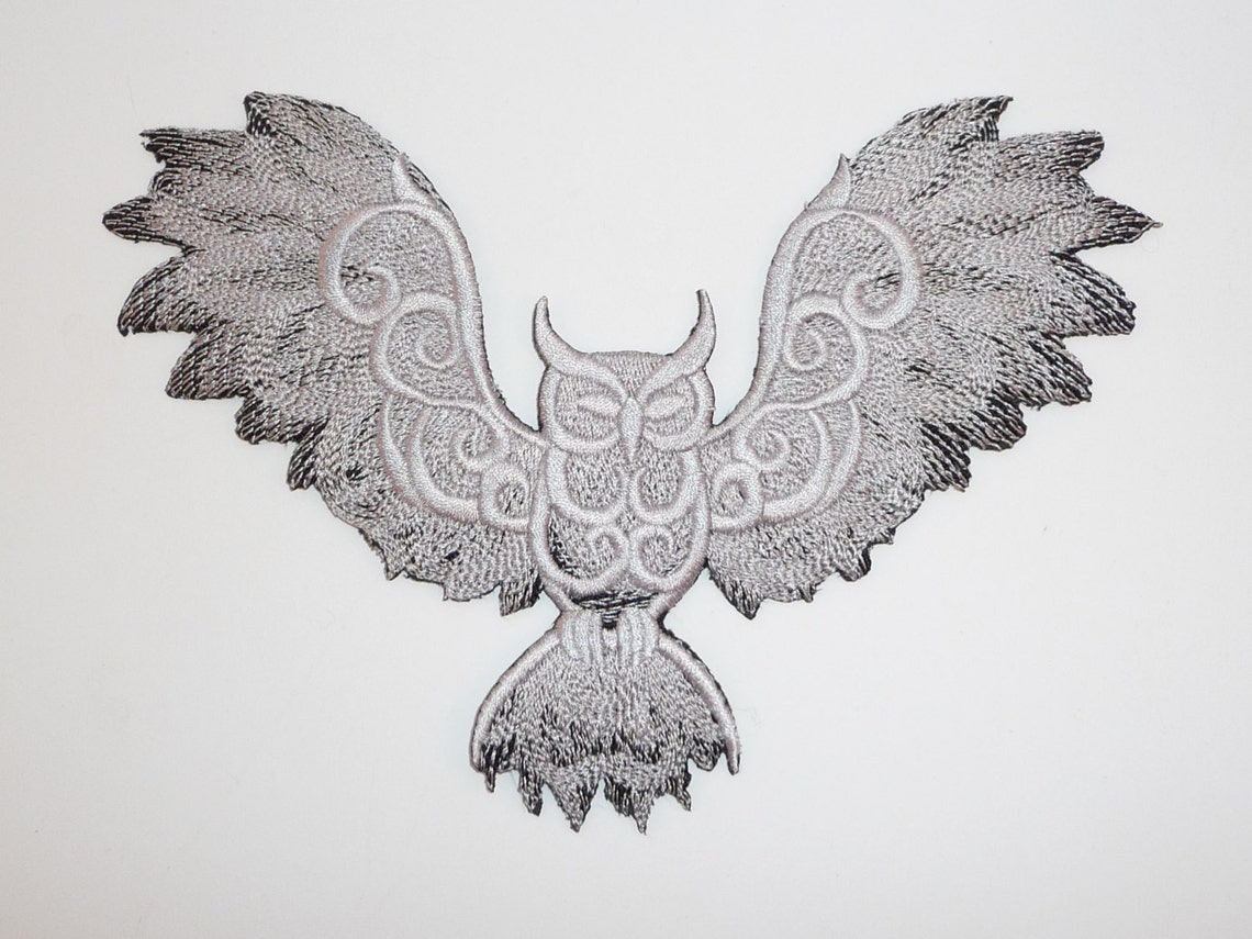 Embroidered Owl with Wings Spread 2 Colour Motif / Patch / Etsy