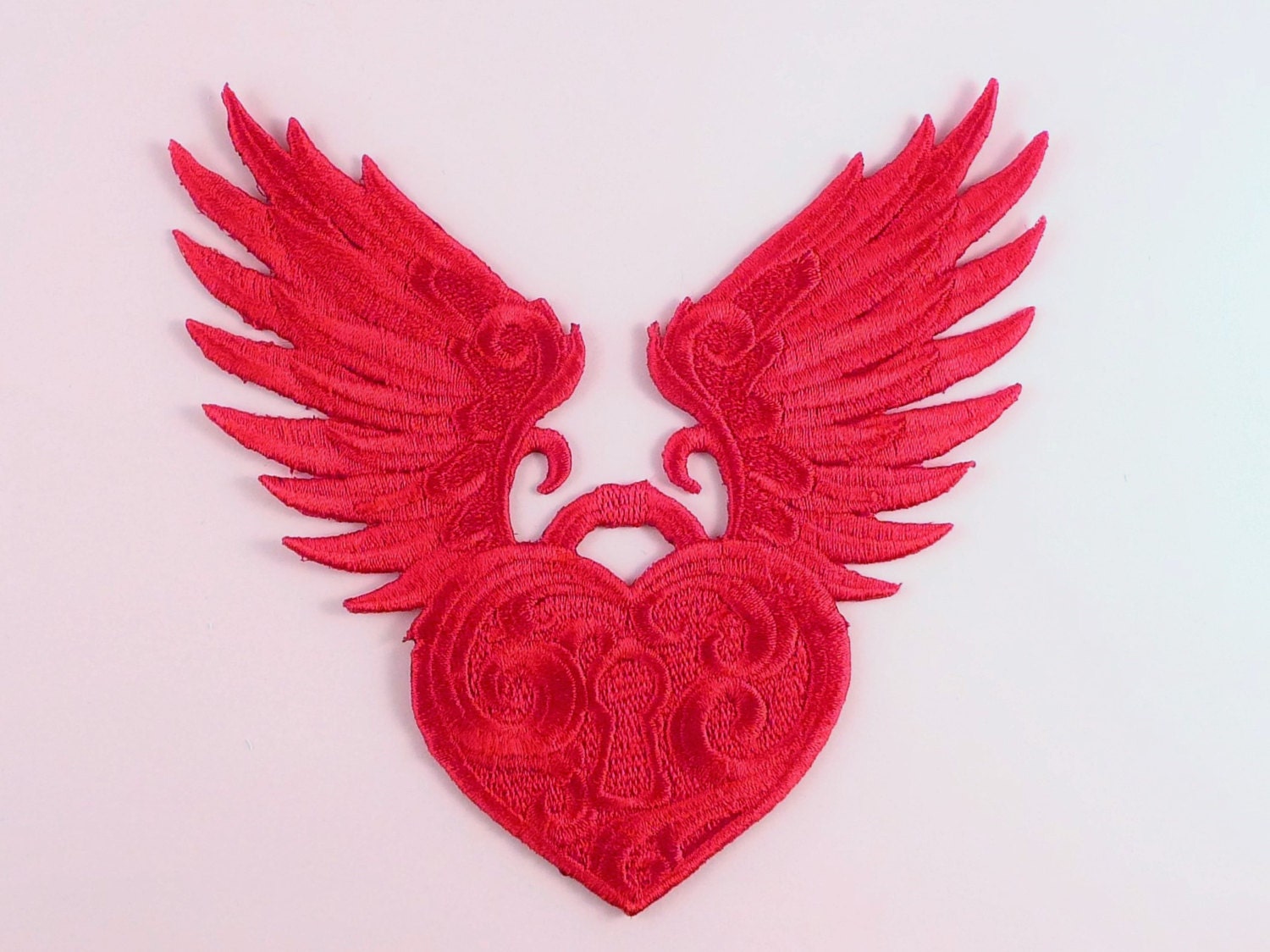 Winged Heart in BLACK Iron On Patch Applique