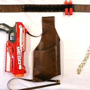Steampunk Faux Leather Drop Leg Holster for Nerf Mega Magnus with or without Matching Ammo Belt