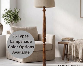 Lámpara de pie artesanal de madera maciza, lámpara de lectura Japandi, decoración minimalista para el hogar.
