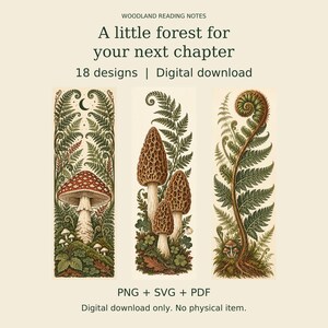 森の植物ときのこの印刷用しおり18図案｜PNG・SVG・PDF