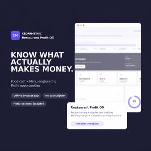 Restaurant Food Cost & Menu Engineering App | Offline Recipe Costing, Profit Dashboard