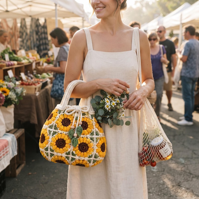 Sunflower Crochet Bag Pattern | Easy Crochet Purse & Tote PDF | Boho ...