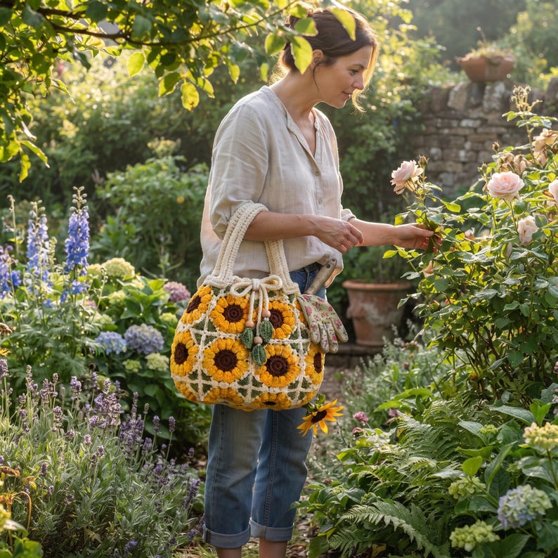 Sunflower Crochet Bag Pattern | Easy Crochet Purse & Tote PDF | Boho ...