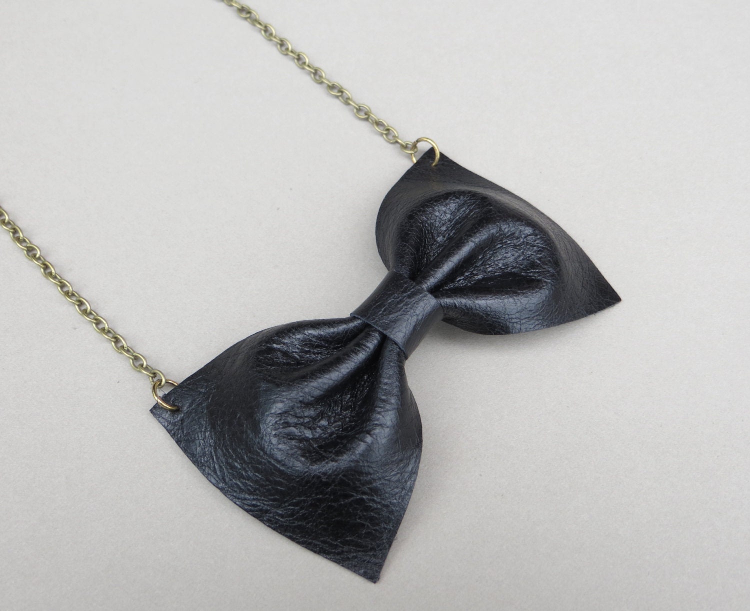 Black Bow Tie Necklace Handmade Using Recycled Leather Etsy