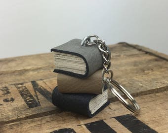 Book Keyring Handmade Leather Book Stack Keychain Gift