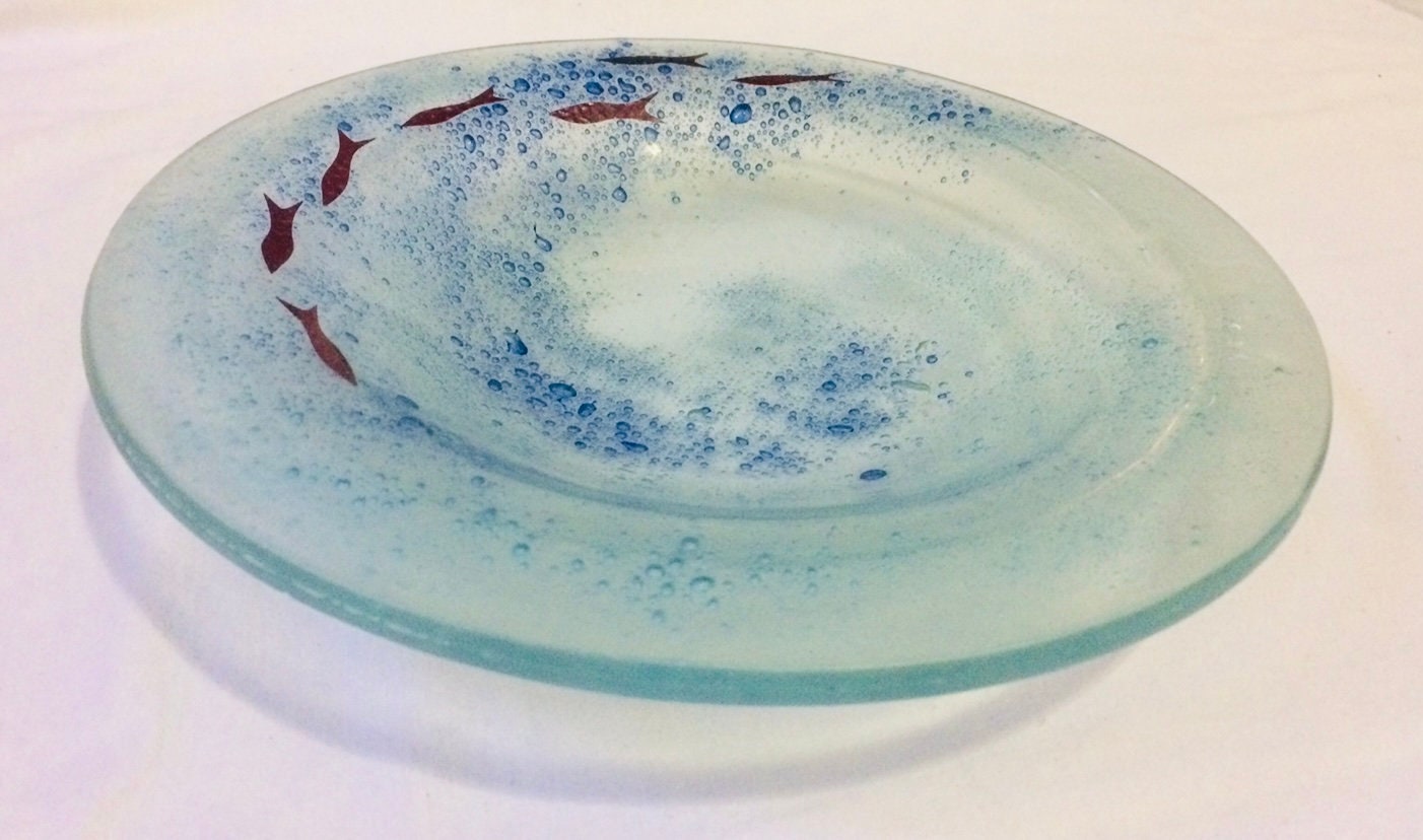 Recycled fused glass fish bowl