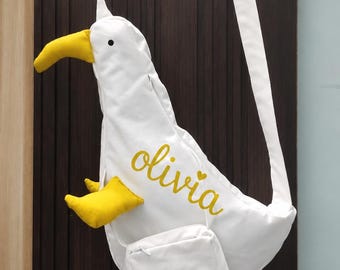 Personalized Goose Bag, Custom Name Goose Shoulder Bag, Handmade Duck Bag, Cute Animal Purse, Kids Crossbody Bag, Goose Lover Gift
