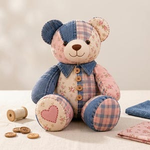 Memory Bear Sewing Pattern PDF | Patchwork Memory Bear Pattern | Keepsake Bear Sewing Pattern | Beginner Sewing Pattern
