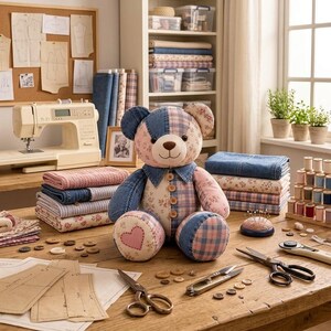 Memory Bear Sewing Pattern PDF | Patchwork Memory Bear Pattern | Keepsake Bear Sewing Pattern | Beginner Sewing Pattern