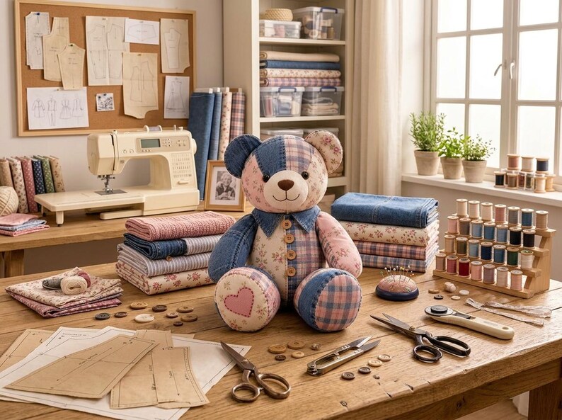 Memory Bear Sewing Pattern PDF | Patchwork Memory Bear Pattern | Keepsake Bear Sewing Pattern | Beginner Sewing Pattern