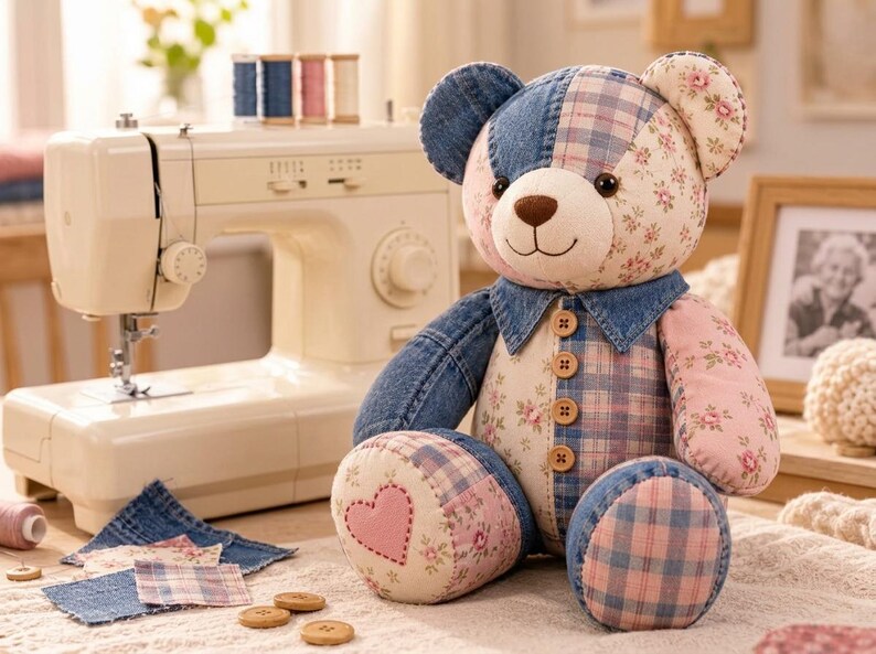 Memory Bear Sewing Pattern PDF | Patchwork Memory Bear Pattern | Keepsake Bear Sewing Pattern | Beginner Sewing Pattern