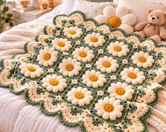 Babydecke „Oma-Quadrat“ mit Blumenmuster | Häkelanleitung für eine Babydecke im alpinen Stil (PDF) | Häkelanleitung für Anfänger | Babydecke im Oma-Quadrat-Stil mit Blumenmuster