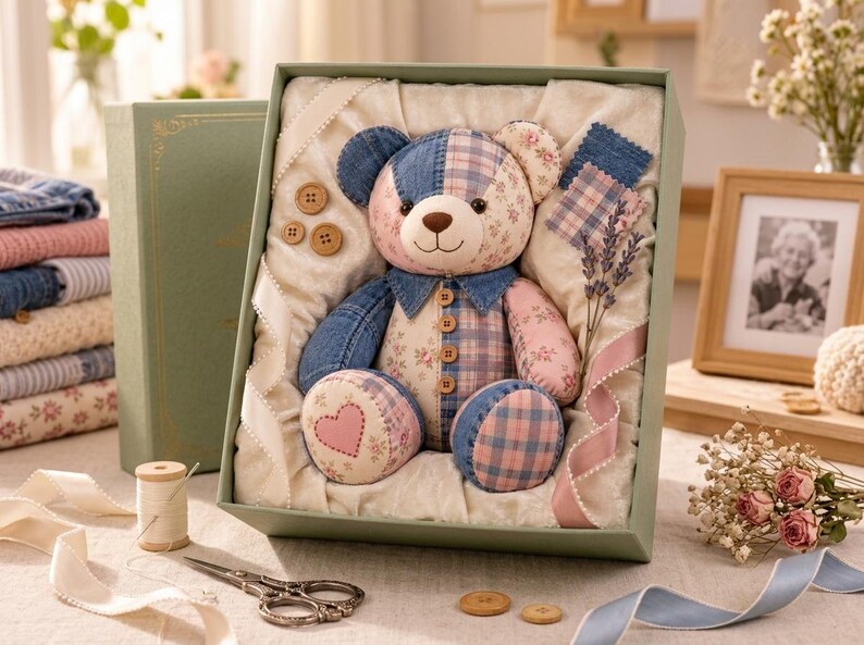 Memory Bear Sewing Pattern PDF | Patchwork Memory Bear Pattern | Keepsake Bear Sewing Pattern | Beginner Sewing Pattern