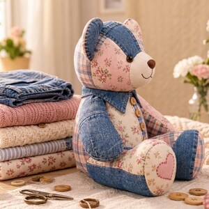 Memory Bear Sewing Pattern PDF | Patchwork Memory Bear Pattern | Keepsake Bear Sewing Pattern | Beginner Sewing Pattern