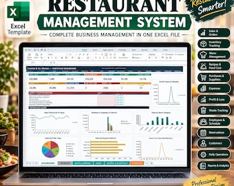 Restaurantmanagementsystem | Excel-Tabelle für Umsatz, Inventar, Lebensmittelkosten, Personal (Digitaler Download)