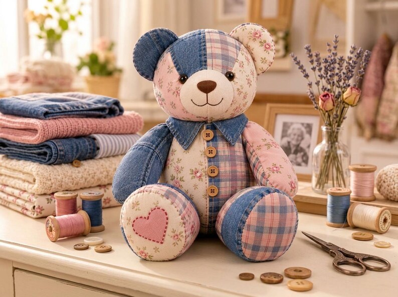 Memory Bear Sewing Pattern PDF | Patchwork Memory Bear Pattern | Keepsake Bear Sewing Pattern | Beginner Sewing Pattern