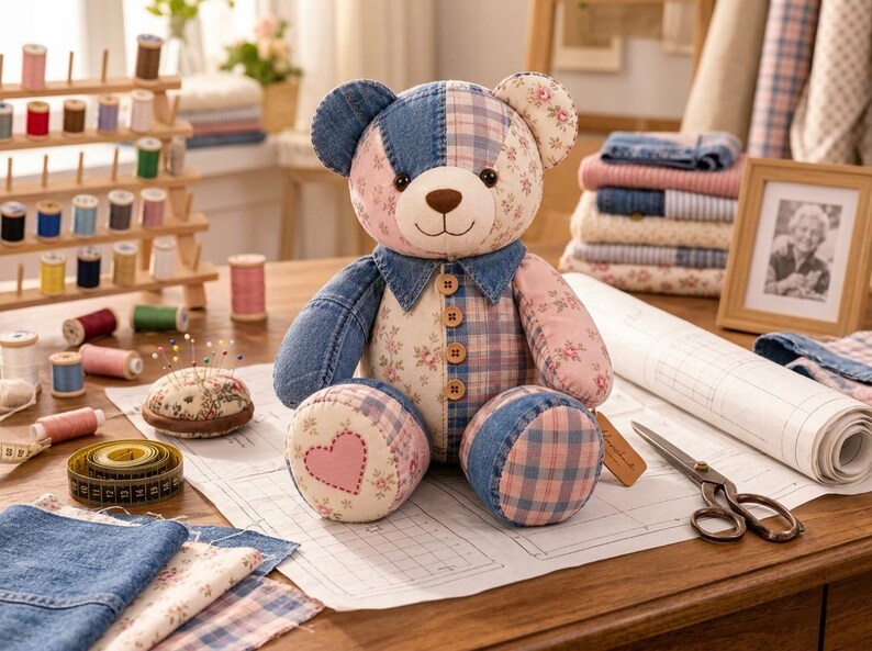 Memory Bear Sewing Pattern PDF | Patchwork Memory Bear Pattern | Keepsake Bear Sewing Pattern | Beginner Sewing Pattern