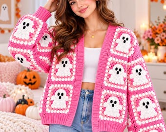 Halloween-Geister-Oma-Strickjacke: Häkelanleitung (PDF) | Geister-Strickjacken-Anleitung | Schritt-für-Schritt-Häkelanleitung | Gruselige Strickjacke
