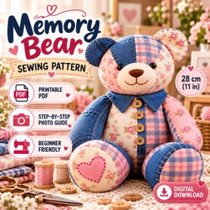 Patrón de costura de oso de recuerdo en PDF / Patrón de oso de recuerdo de patchwork / Patrón de costura de oso de recuerdo / Patrón de costura para principiantes