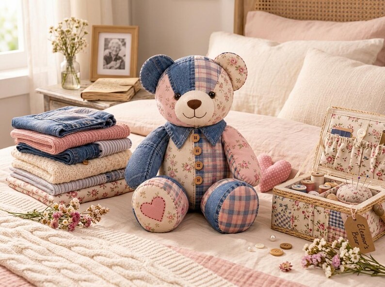 Memory Bear Sewing Pattern PDF | Patchwork Memory Bear Pattern | Keepsake Bear Sewing Pattern | Beginner Sewing Pattern